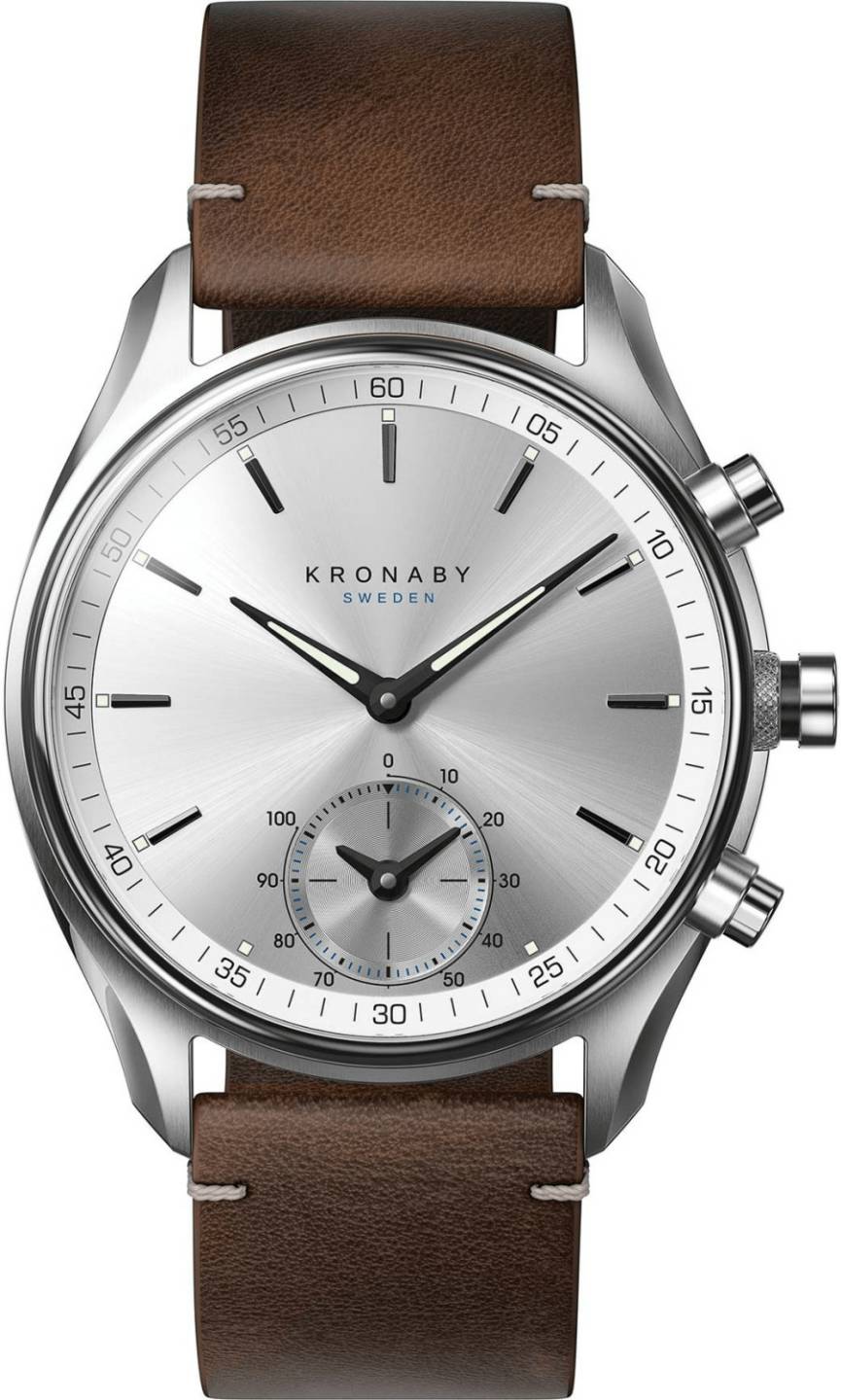 Kronaby Sekel43mm silber - dunkelbraunes Lederarmband Kronaby Sekel